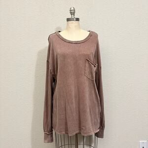 WE THE FREE Fade Into You Tee Brown Relaxed LS Slouchy Minimalist
